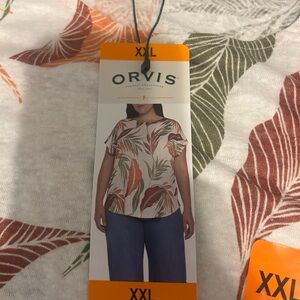 Orvis Women's Tropical Leaf Print Blouse - Green, Orange, Brown